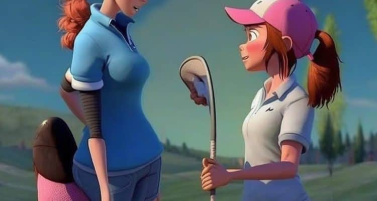 mother and daughter playing golf