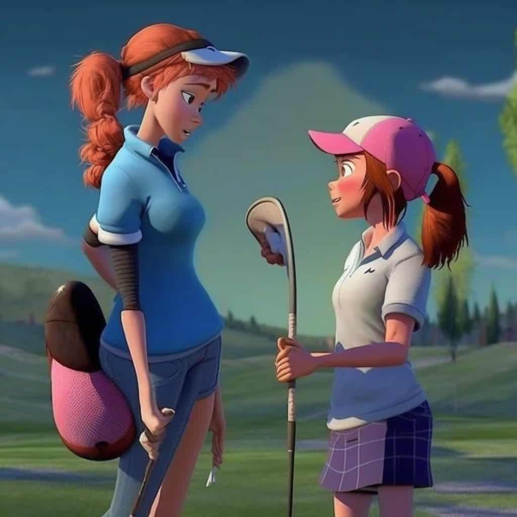 mother and daughter playing golf