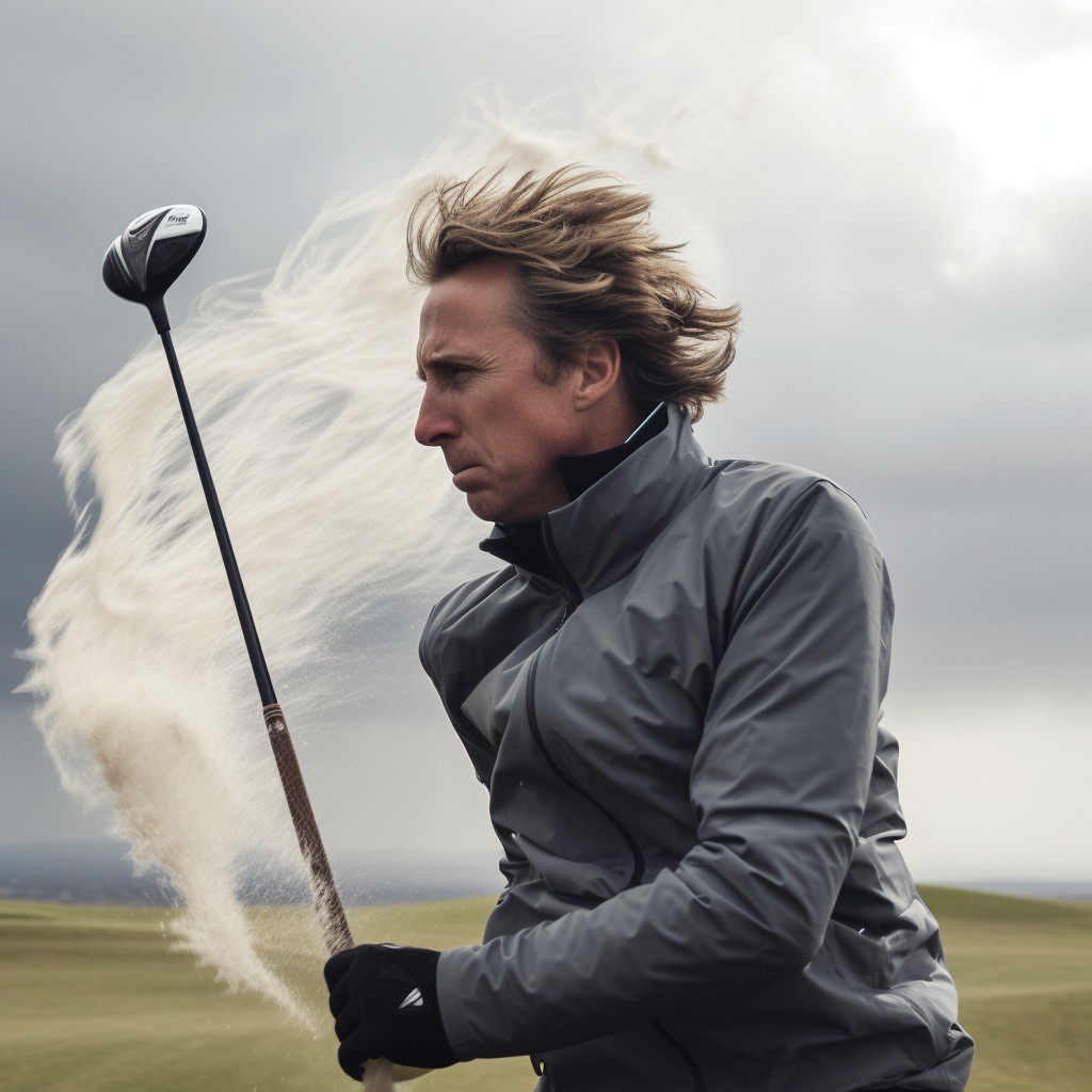man playing golf in the wind