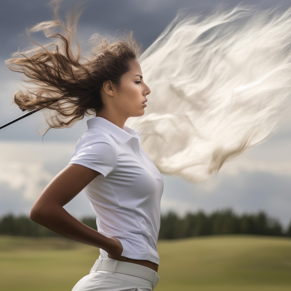 woman playing golf in the wind